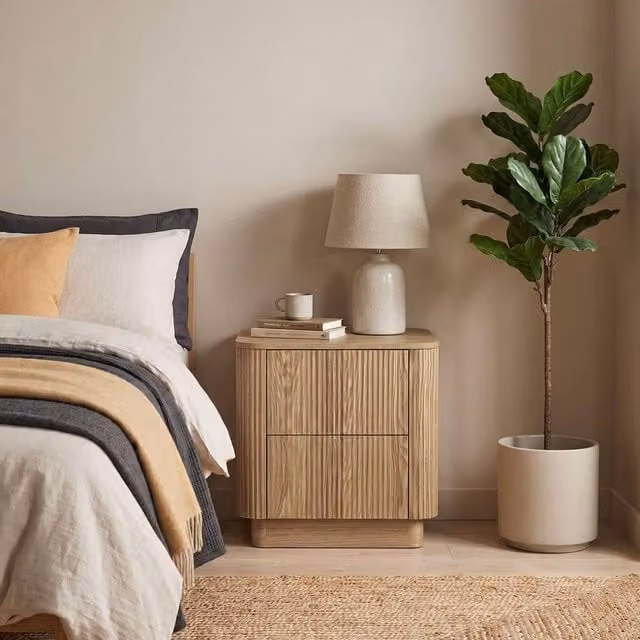 Home Source Winthorpe 2 Drawer Wooden Bedside Cabinet Nightstand in Light Oak