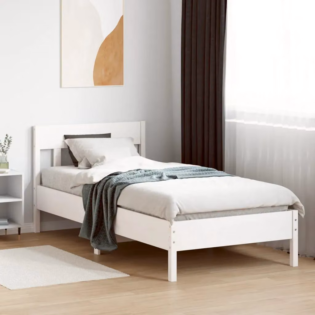 Berkfield Home Small Single Solid Wood Pine Bed Frame in White, W: 75 cm, L: 190 cm – 2
