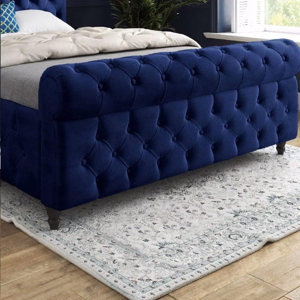 Casani Stenton Sleigh Upholstered Blue Velvet Designer Bed Frame, W: 90 cm, D: 200 cm – 4