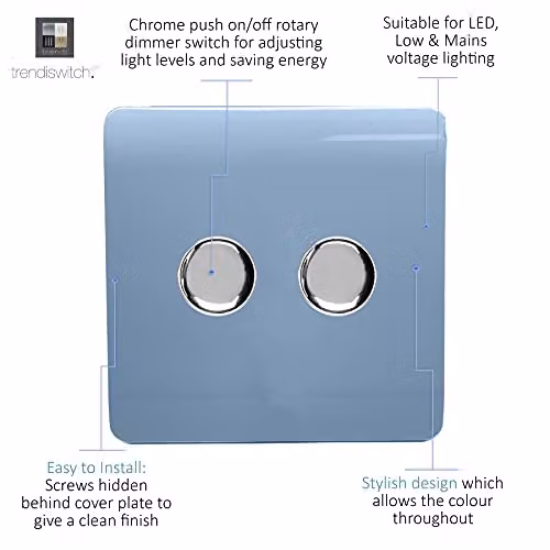 Trendi Modern Glossy Tactile 2 Gang 2 Way 120w LED Dimmer Switch in Sky Blue – 2