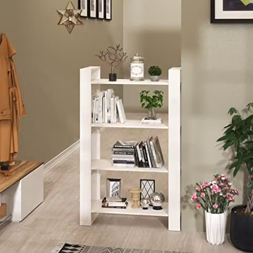 vidaXL White Solid Wood Pine Book Cabinet and Room Divider, W: 80 cm, D: 35 cm, H: 125 cm – 2