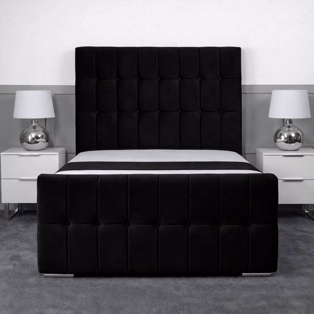 Living Comfort Bedz Belmont Double Upholstered Velvet Gas Lift Storage Bed in Black, W/D/H: 140 x 200 cm – 2