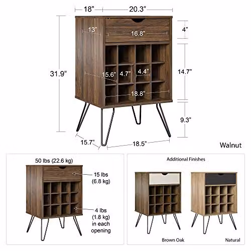 Novogratz Dorel Home Harmony Mid-Century Beverage Storage Stand in Brown and Black, W: 51 cm, D: 45 cm, H: 80 cm – 3