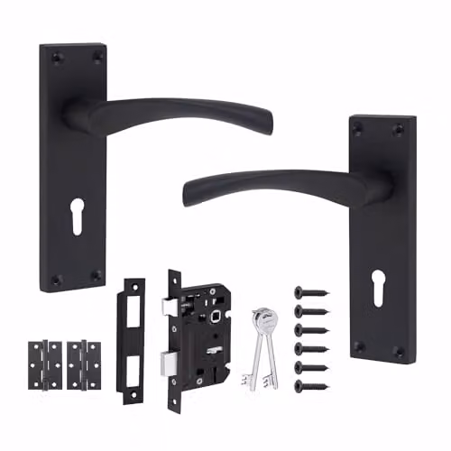 Golden Grace Astrid Lever Lock Door Handle Set in Matt Black Zinc
