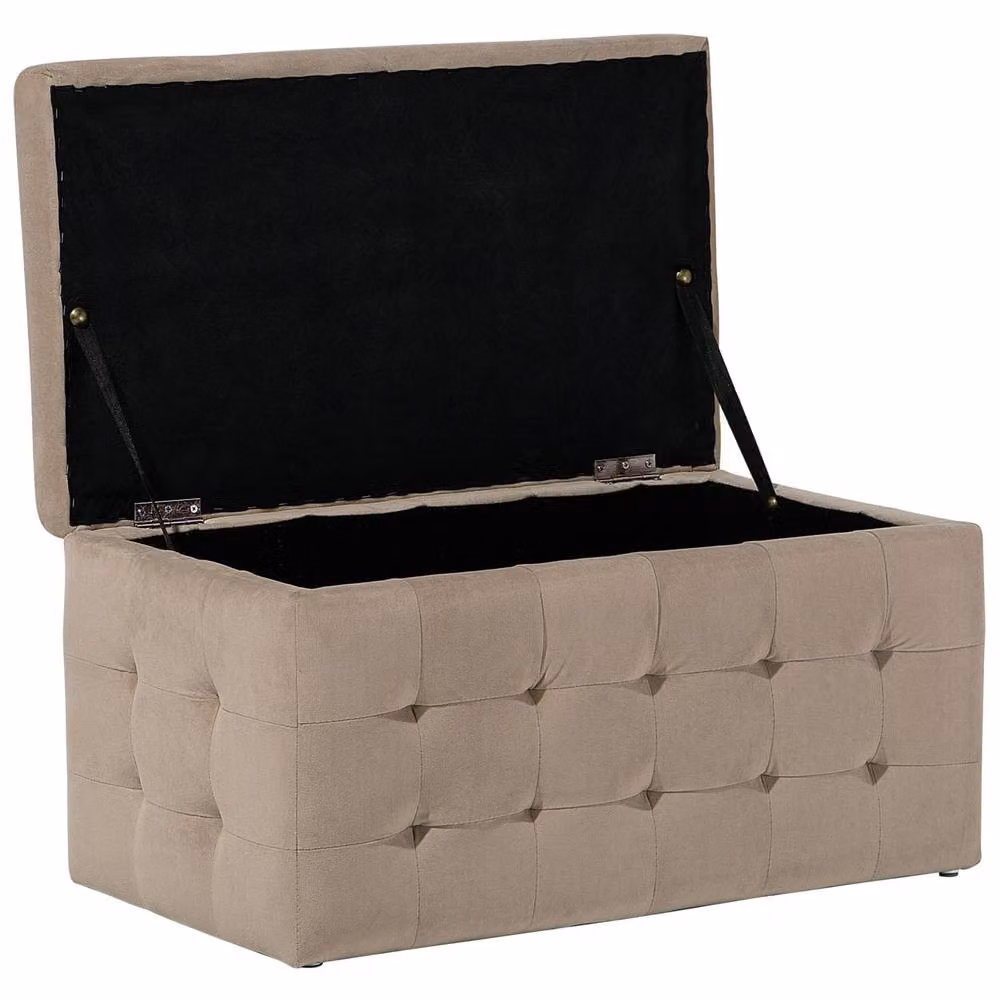 Wyld and Coco Light Brown Velvet Tufted Storage Ottoman Bench – 4