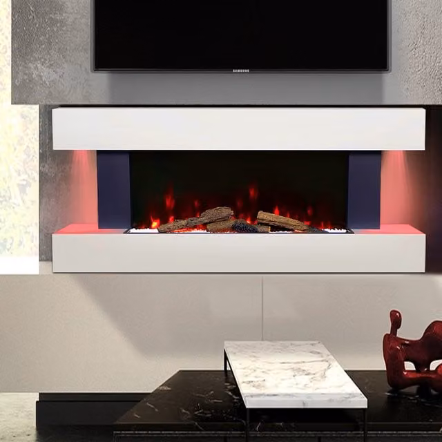 Living Star White Modern Wall Mounted Electric Fireplace with WiFi and App Control