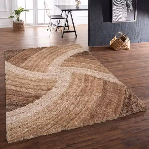 DS Living 3D Shaggy Stella Abstract Rectangular Rug in Brown, W: 230 cm, D: 160 cm
