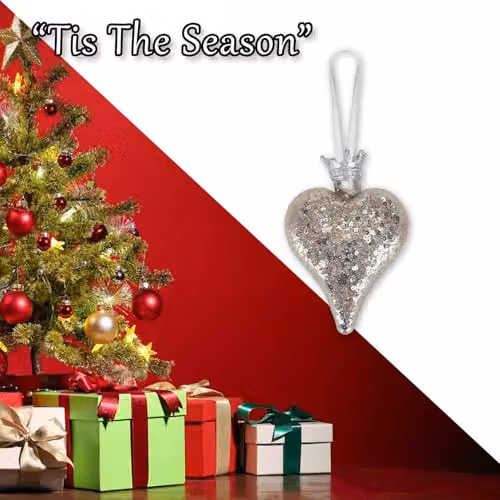 VFM e-Store Silver Glass Hanging Heart Christmas Decoration, W: 13 cm, H: 9 cm – 5