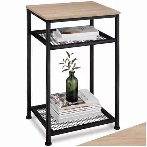 tectake Industrial 3-Tier Side Table with Metal Frame and MDF Laminate Shelves in Black and Brown, W/D/H: 45.5 x 36.0 x 75.5 cm – 1