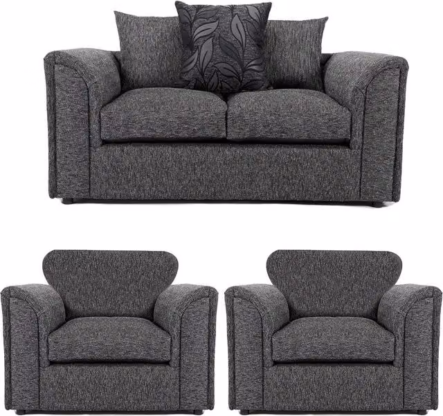 Furnishings For Less UK Byron Dundee Chenille Fabric 3 Piece 5 Seater Sofa Suite in Grey