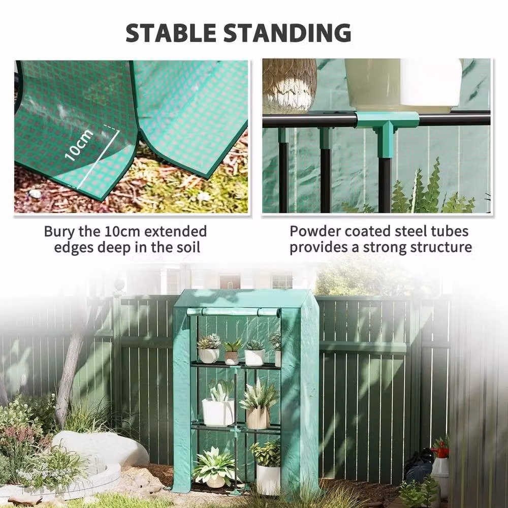 Kelvenix 3 Tier Mini Freestanding Greenhouse with PE Cover in Green, W/D/H: 100 x 50 x 150 cm – 4