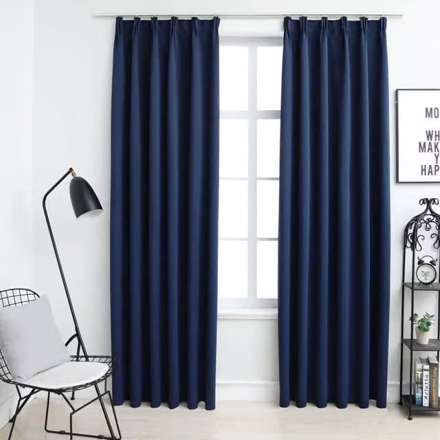 Berkfield Home Blue Blackout Curtain Fabric Panels with Hooks, 2 Pack, W: 140 cm, H: 245 cm