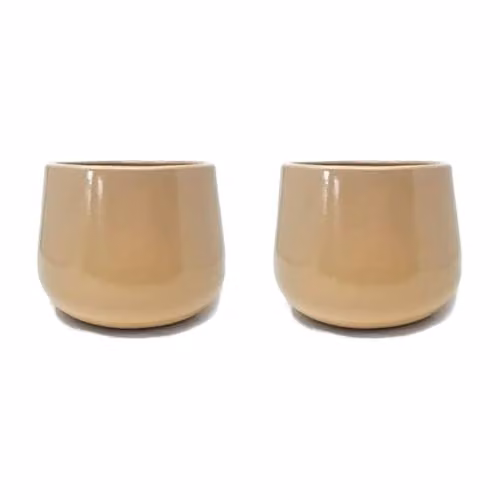 Verano Spanish Ceramics Beige Cylinder Indoor Plant Pot Set of 2, Height: 20.5 cm – 2