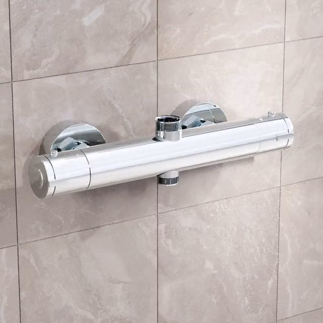 Nes Home Modern Chrome Round Exposed Thermostatic Shower Mixer Bar Valve in Silver – 1