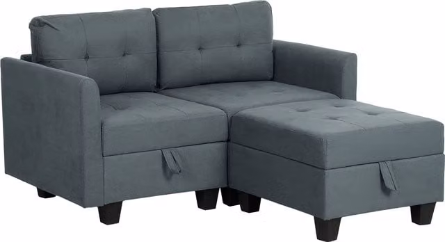 HOMCOM Reversible L-Shape Modular Storage Sofa in Dark Grey with Lift-Up Seats and Removable Fabric Covers