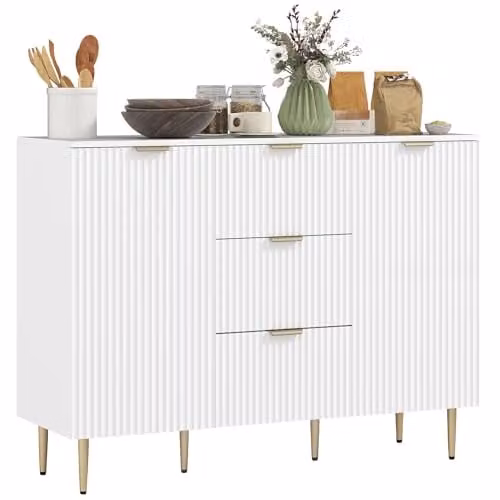 HOMCOM White 2-Door Sideboard Kitchen Storage Cabinet with Adjustable Shelves W/D/H: 120 x 40 x 89.5 cm