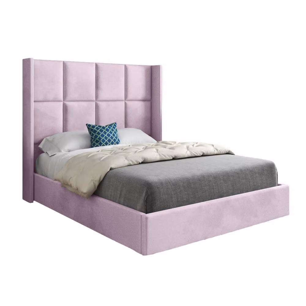 Casani Yaverland King Size Upholstered Designer Bed Frame in Pink Soft Velvet, W/D/H: 180 x 137 x 159 cm – 3