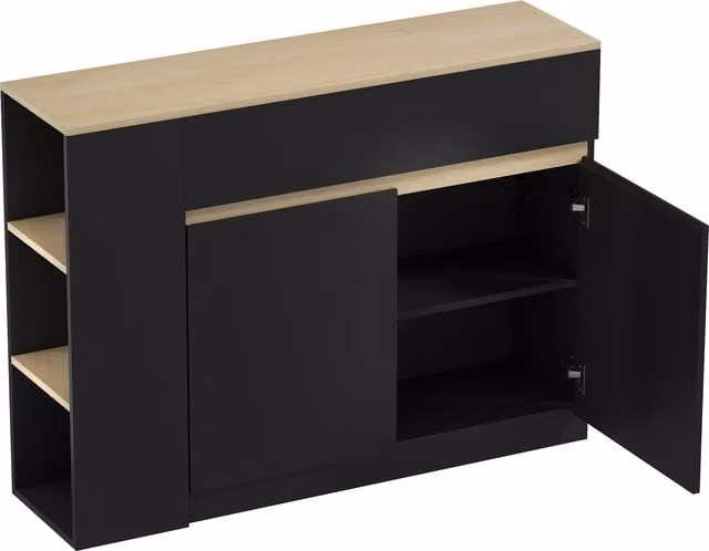 HOMCOM Modern Black Sideboard Storage Cabinet with 2 Drawers and 3 Open Shelves – 1