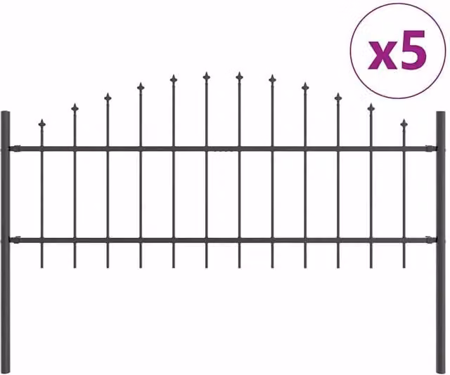 Berkfield Home Grey Steel Hoop Top Garden Fence with Round Posts, W: 8.5 m, H: 0.75 m