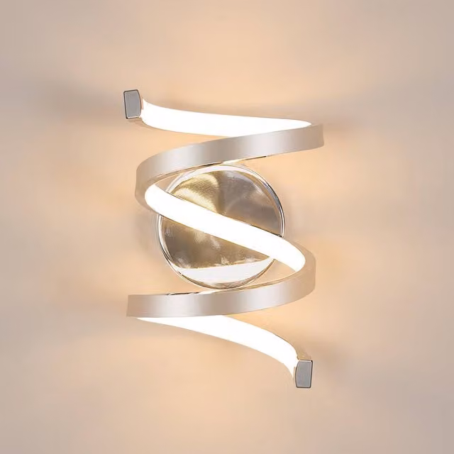Pheashine Modern Chrome Spiral LED Wall Light, 20W, 3000K Warm White, Silver, W/H: 20 x 14.5 cm