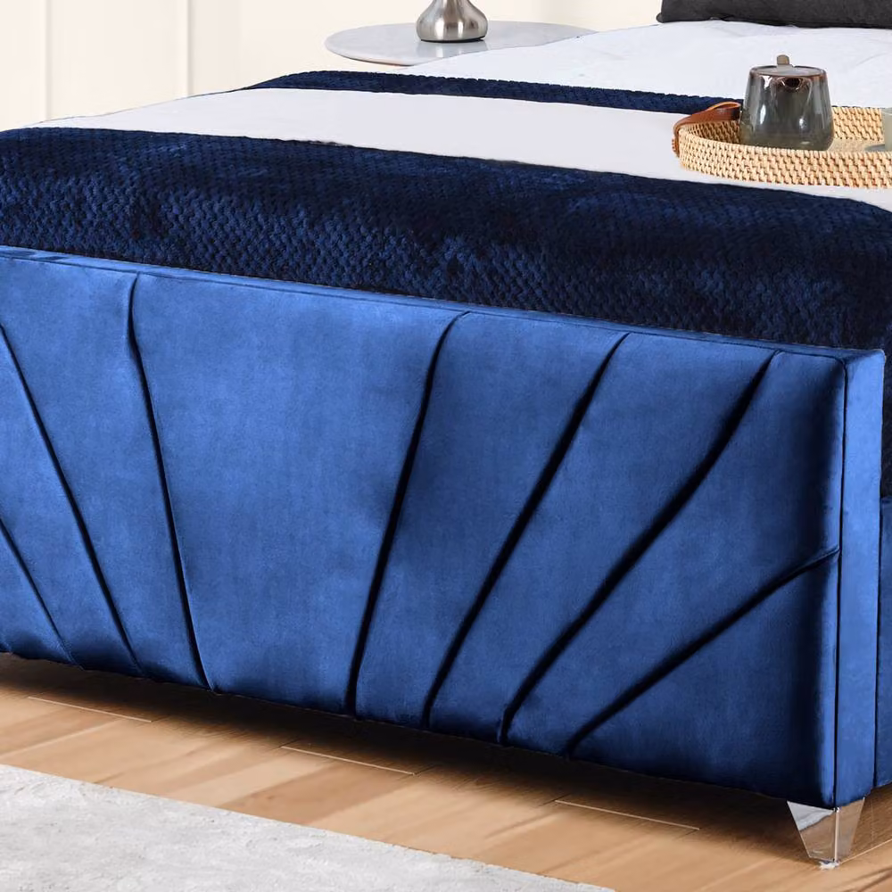 UK Bed Furniture Sunrise Blue Velvet Upholstered Gas Lift Storage Bed, W/D/H: 90 x 200 cm – 3
