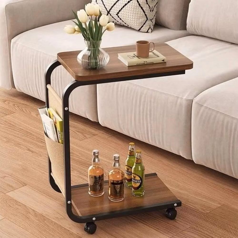 FORGEVIO C-Shaped Side Table in Brown Wood and Metal – 2