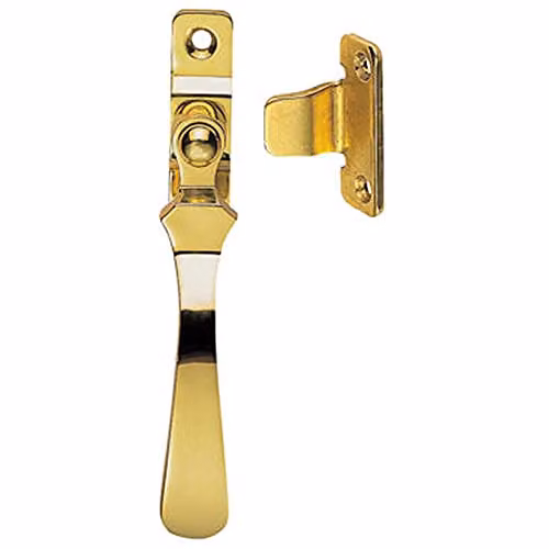 Loops Victorian Wedge-Pattern Casement Window Fastener in Polished Brass