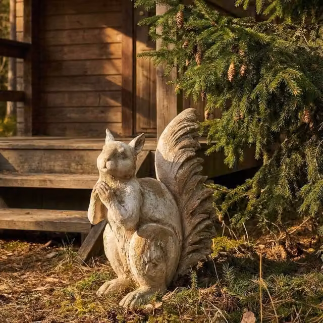 Wyld and Coco Squirrel Garden Figurine, Beige, W/D/H: 20 x 41 x 45 cm