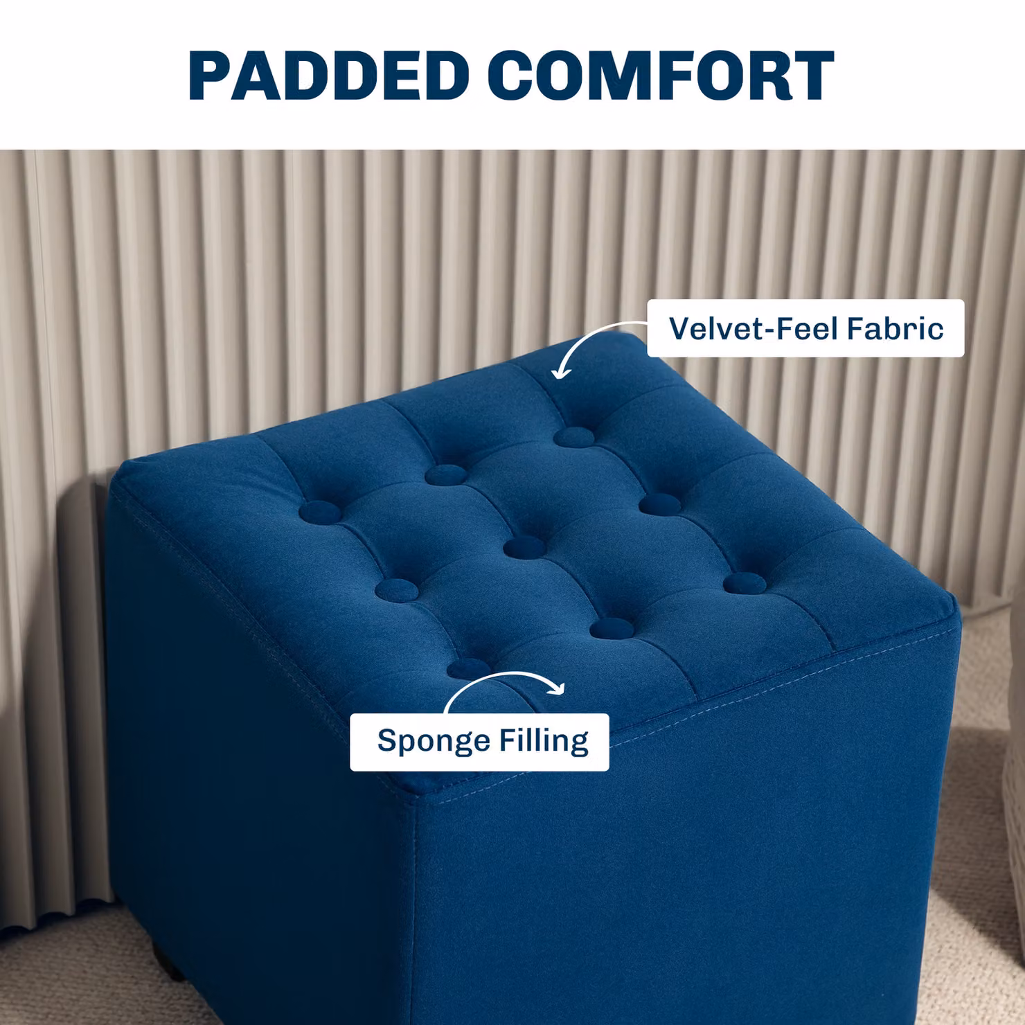 HOMCOM Blue Velvet Square Cube Ottoman W/D/H: 35 x 35 x 35 cm – 4