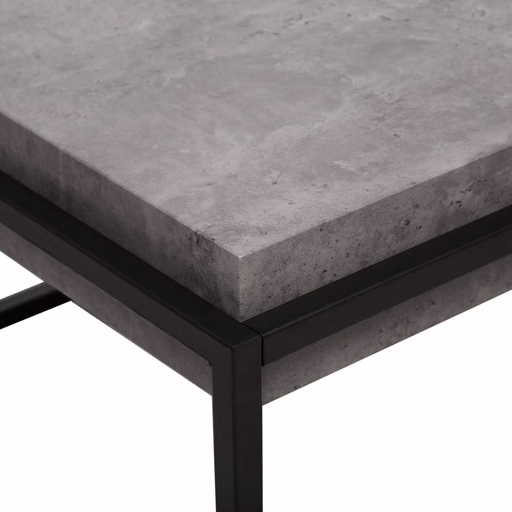 Wyld and Coco Grey Concrete Effect Coffee Table with Black Metal Frame, W: 115 cm, D: 64 cm – 4