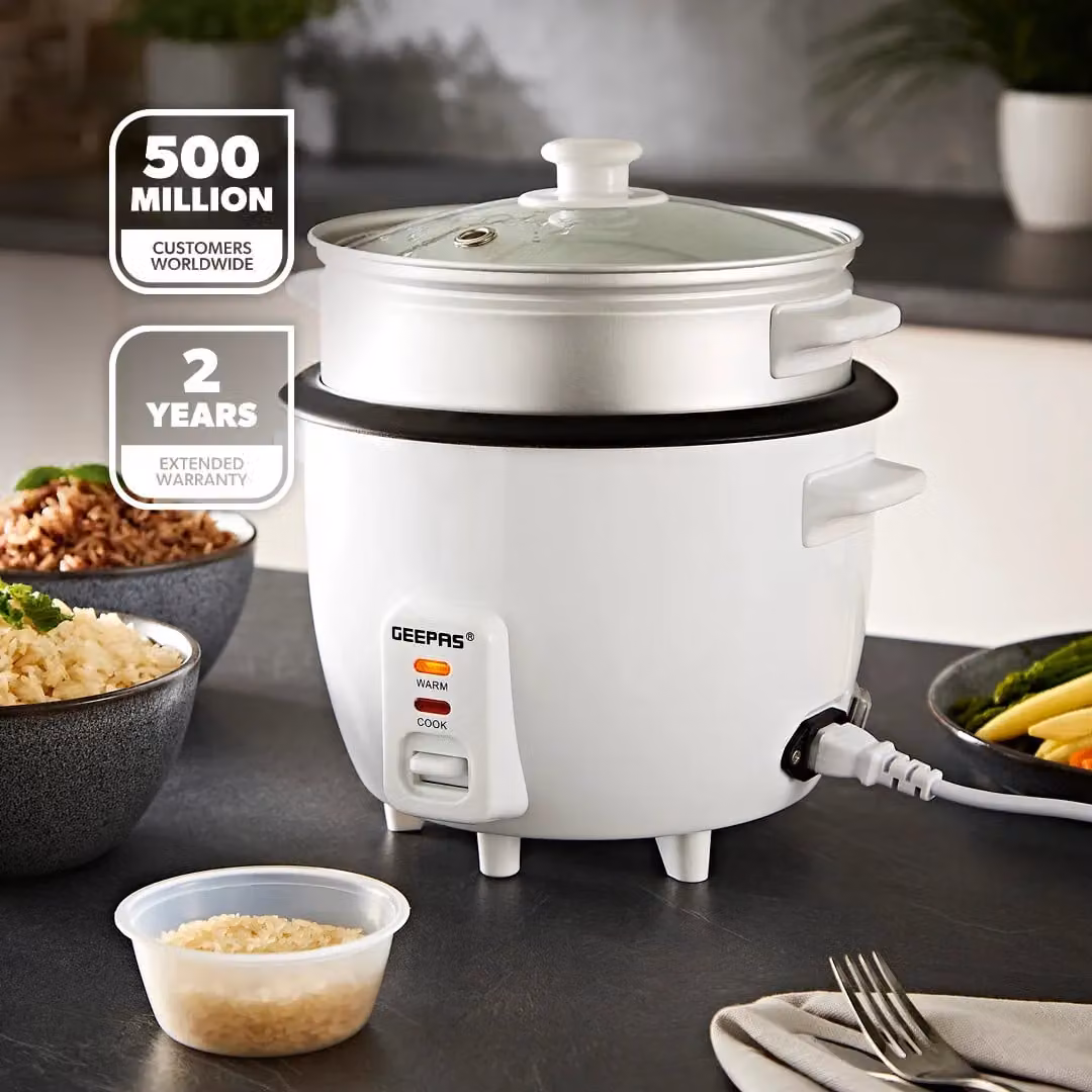 Geepas 1L Rice Cooker and Steamer with Keep Warm Function in White – 2
