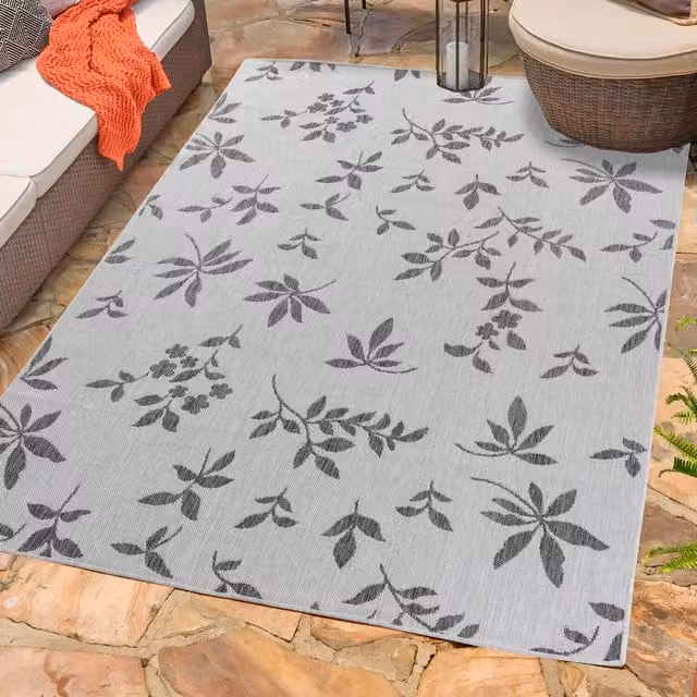 Desire Rugs Modern Floral Machine Woven Indoor-Outdoor Rug, Grey, W: 120 cm, D: 170 cm