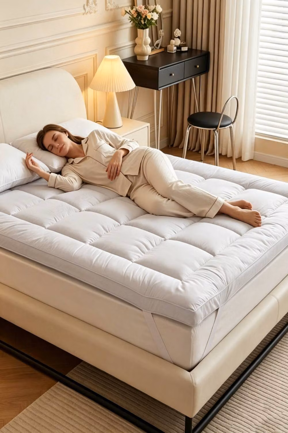 ExtraStar Comfortable Quilted Mattress Topper in White, King Size – 2