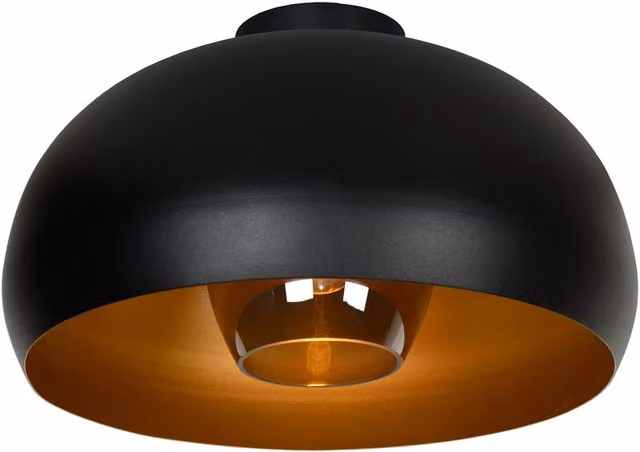 Lucide Sharan Retro Flush Ceiling Light in Black with Glass Dome