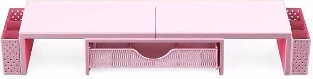 SPETLEK Dual Monitor Stand with 2 Shelves Desk Riser Organizer in Pink