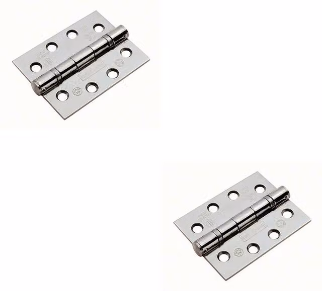 Loops 2x Pair Bright Stainless Steel Ball Bearing Interior Door Hinges, W: 102 mm, H: 76 mm, D: 3 mm