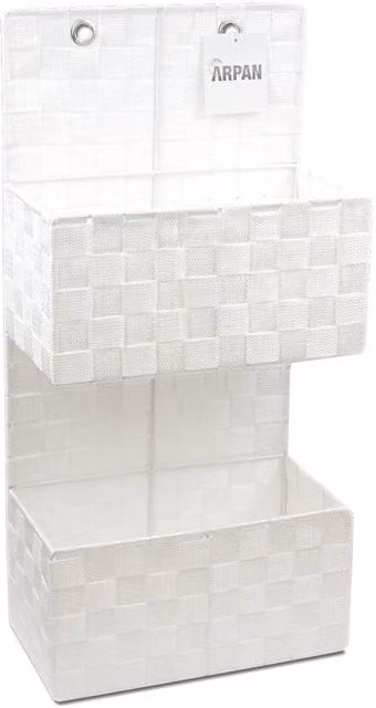 Arpan Wall Hanging Nylon 2-Shelf Storage Basket Organiser, White, W: 28 cm, D: 15 cm, H: 58 cm