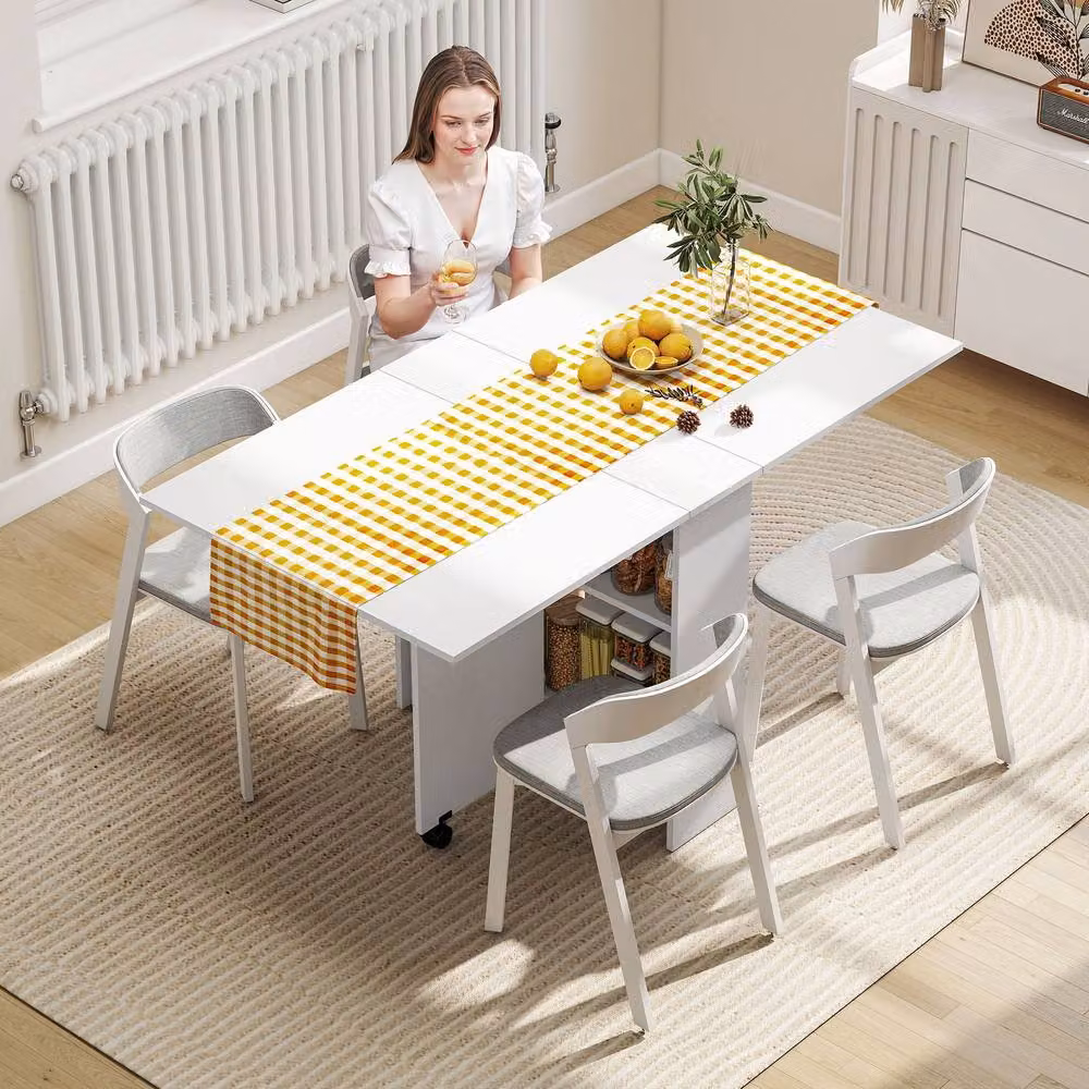 ERGOVEXA White Folding Dining Table with 2-Tier Drop Leaf and Butterfly Leaf Design, H: 75 cm, W: 75 cm, D: 74 cm – 2