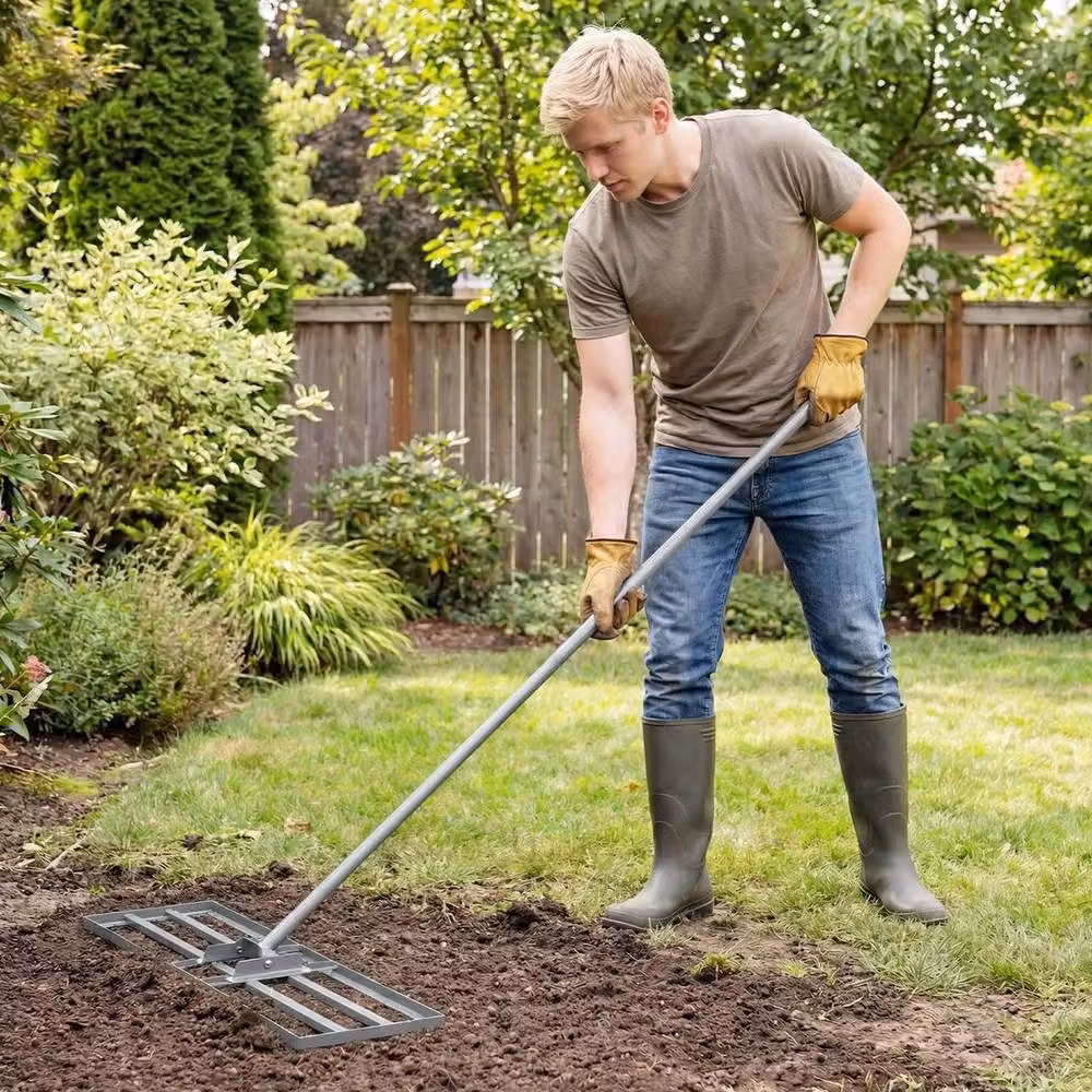 KORVIXA Silver Metal Effort-saving Landscape Lawn Leveling Rake – 3