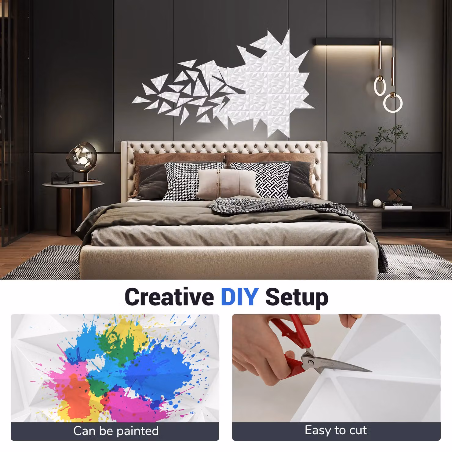 Gymax 20-Pack White Geometric 3D PVC Wall Tiles for DIY Painting and Cutting – 3