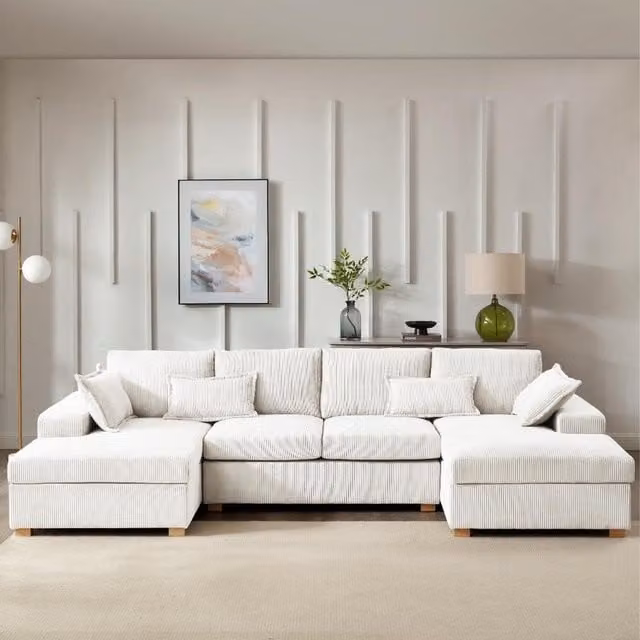 Muriel U-Shaped Sofa in Cream Cord Fabric with Scatter Cushions