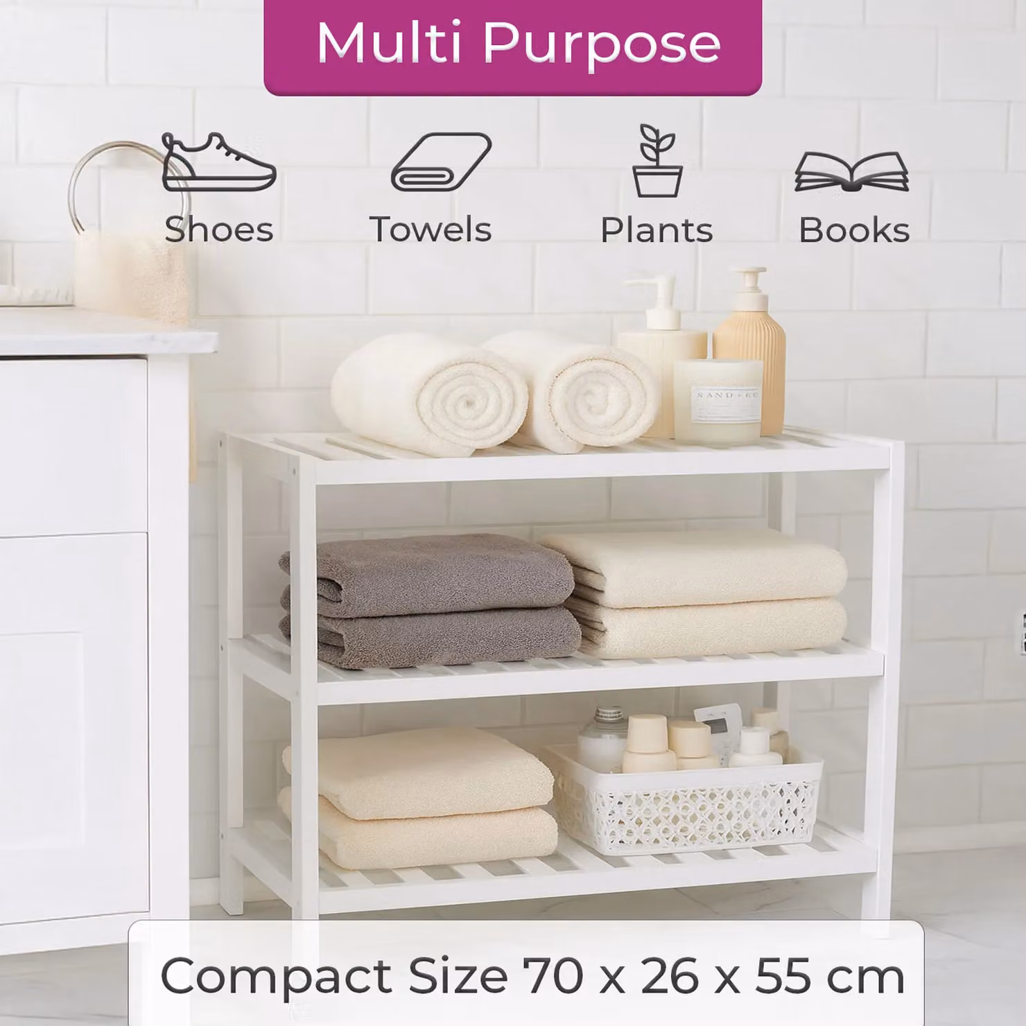Neo 3 Tier White Bamboo Wooden Shoe Rack – 2