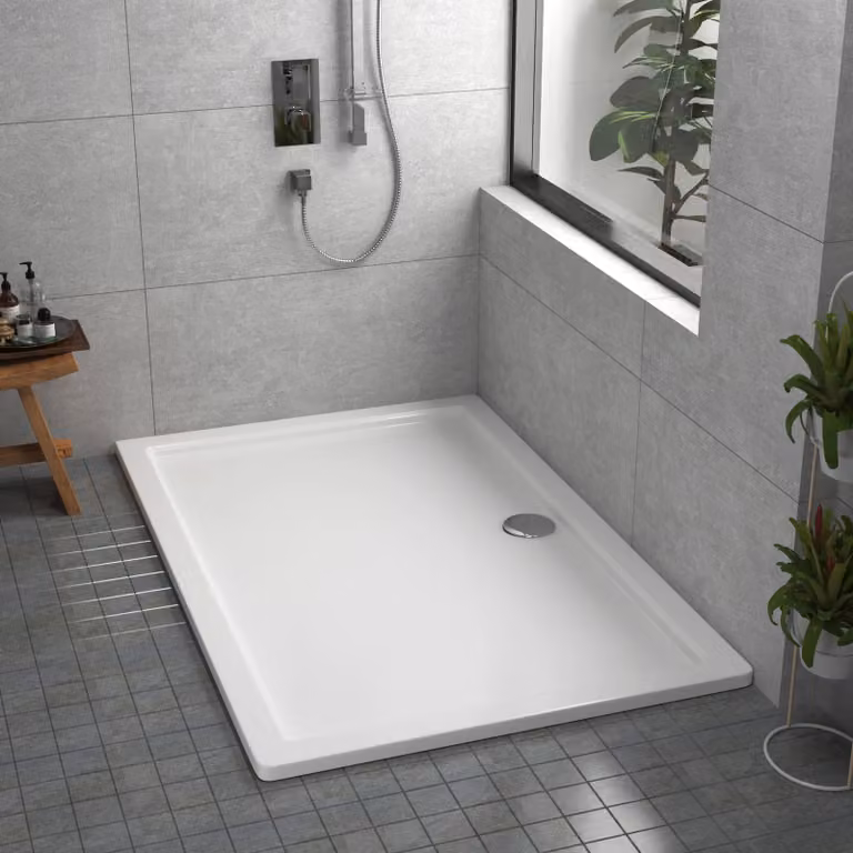 Apex Rectangular Mineral Cast Stone Shower Tray, White, W/D/H: 140 x 90 x 3 cm