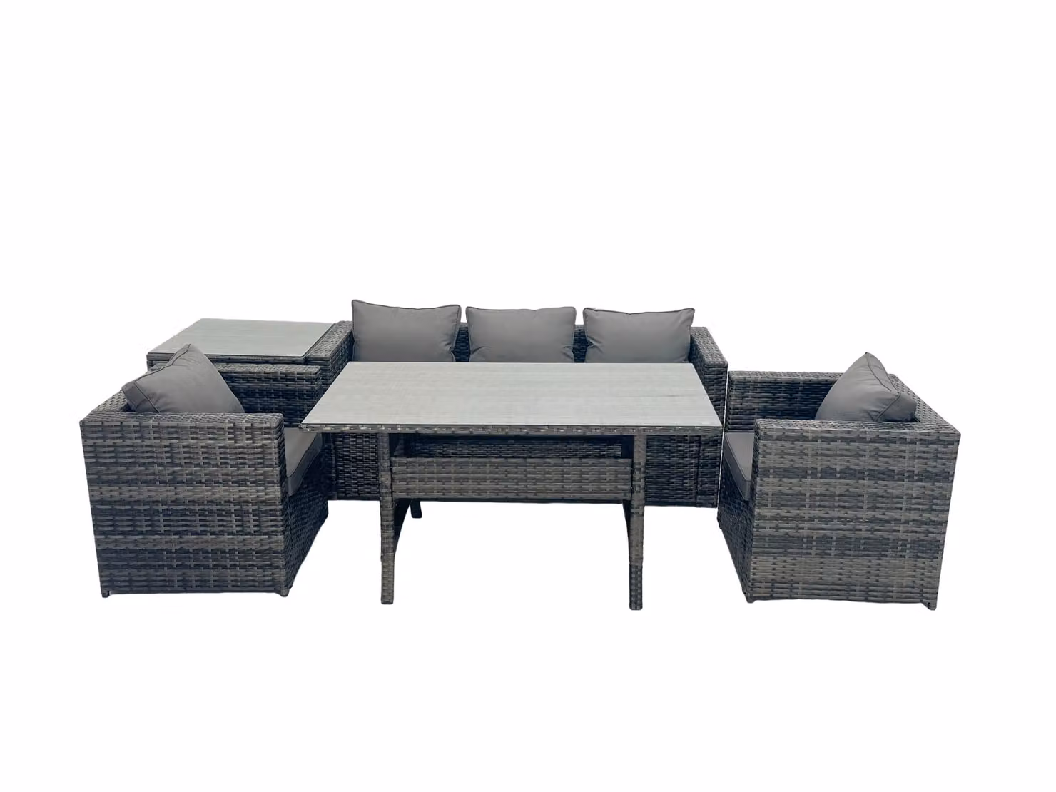 Fimous Modern Outdoor Dining Sofa Set with Side Table in Dark Grey Rattan and Metal – 2