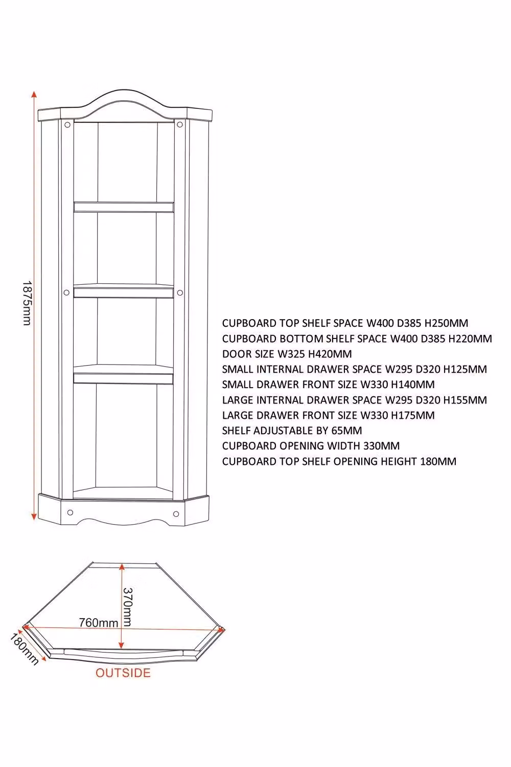 Seconique Corona Pine Corner Display Cabinet in Distressed Waxed Brown – 6