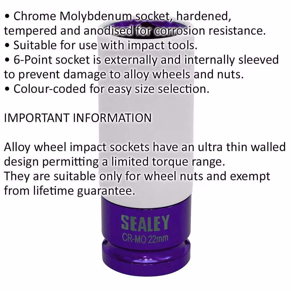 Loops 22mm Alloy Wheel Impact Socket with 1/2 inch Square Drive and Rim Protect Sleeve in Chrome Molybdenum – 2