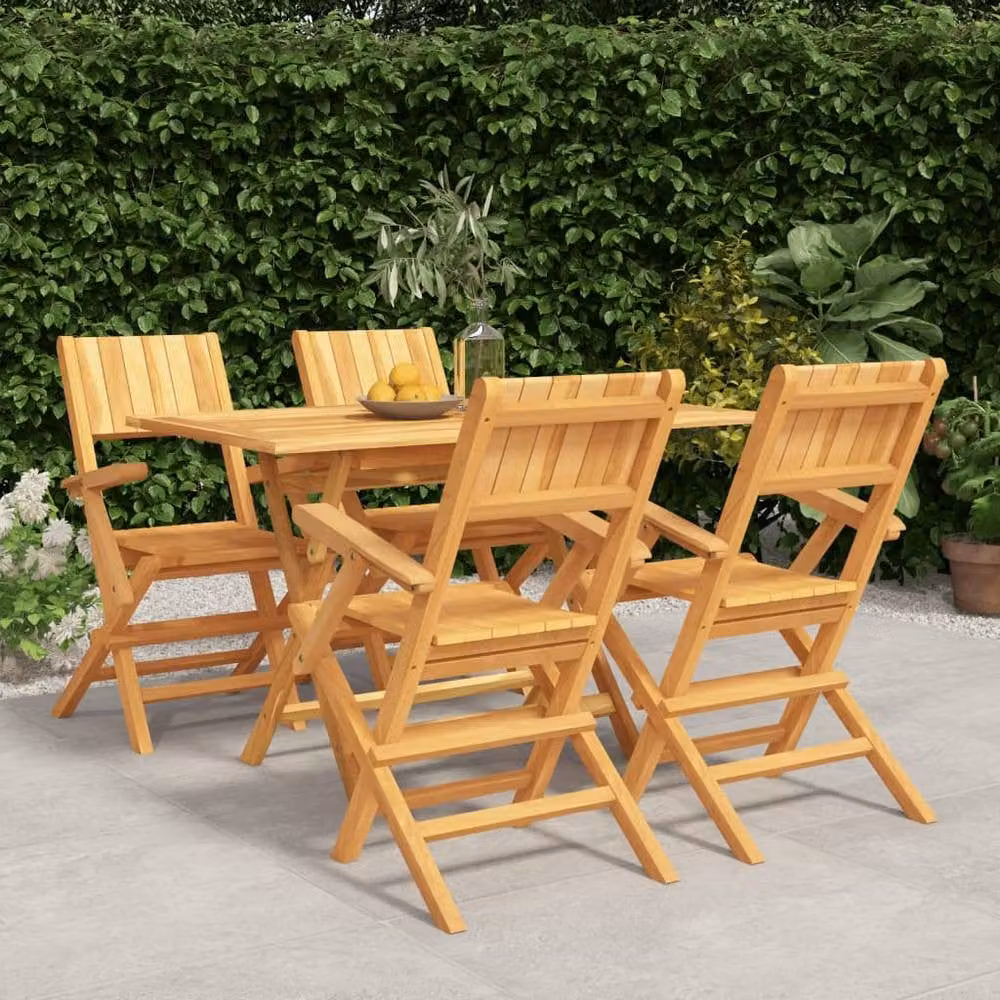 Berkfield Home Beautiful 5 Piece Garden Dining Set in Brown Solid Teak Wood – 1