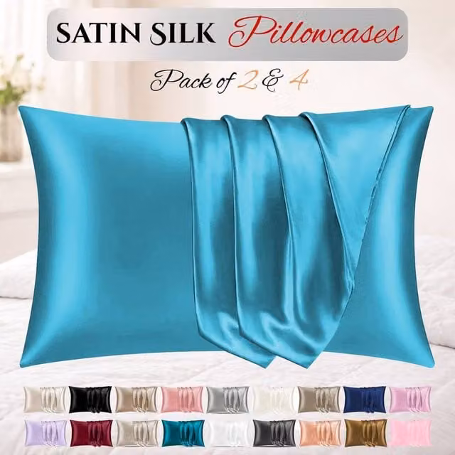 Grace 2 Pack Super Soft Satin Silk Pillow Cases in Petrol, W/H: 50 x 75 cm