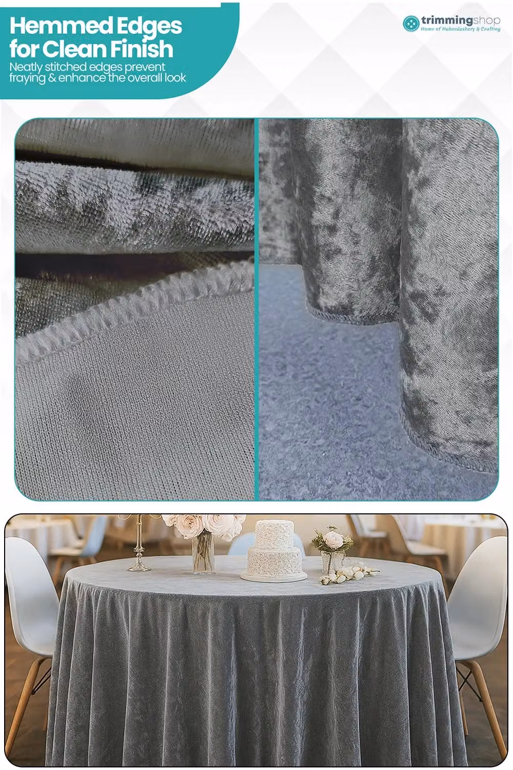Neel Blue Diamond Velvet Round Tablecloth in Blue and Silver