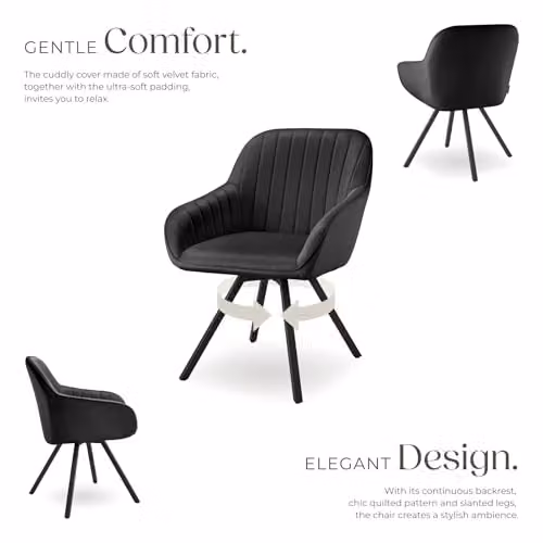 tectake Set of 2 Modern Black Armchairs for Dining Room, Kitchen or Home Office – 5